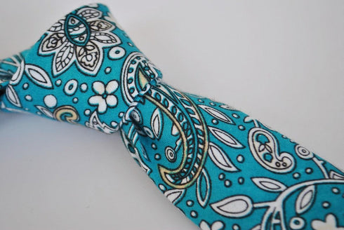 turquoise teal paisley cotton design with floral design